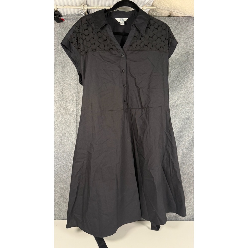 Croft & Barrow NWT Black Sleeveless Midi Dress Eyelet Trim XL With Pockets